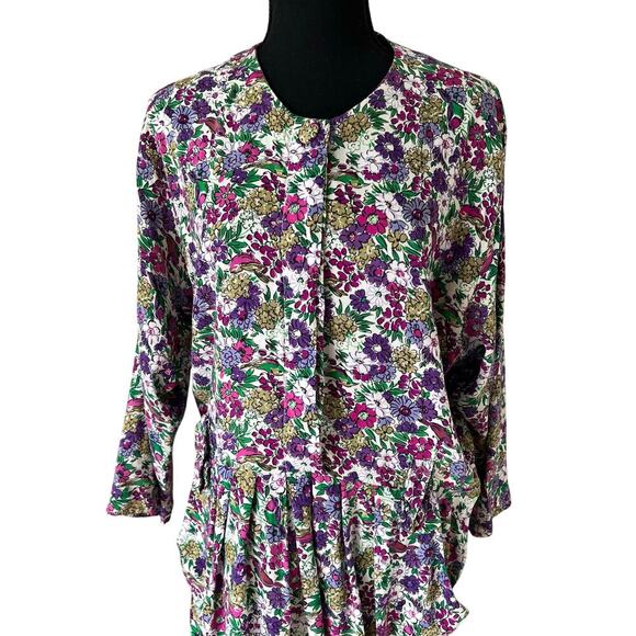 Evita Women's Vintage Retro 80s 90s Floral Button Up Dress Multicolor Size 13 - Picture 2 of 8